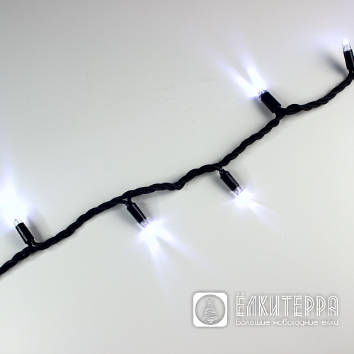 Светодиодная гирлянда Нить 10 м, 100 LED, 24В, соединяемая, мерцающая, белая, чёрный резиновый провод